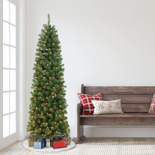 7.5ft Pre-Lit Northern Fir Pencil Artificial Christmas Tree, Clear Lights
